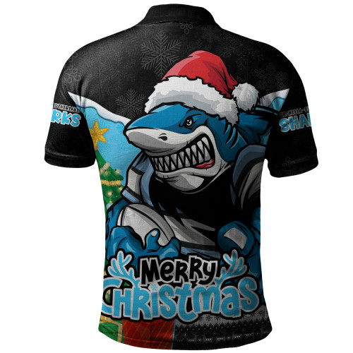 Cronulla-Sutherland Sharks Polo Shirt Santa Scoring Touchdown On Christmas Game Day Cronulla-Sutherland Sharks Polo Shirt Santa Scoring Touchdown On Christmas Game Day