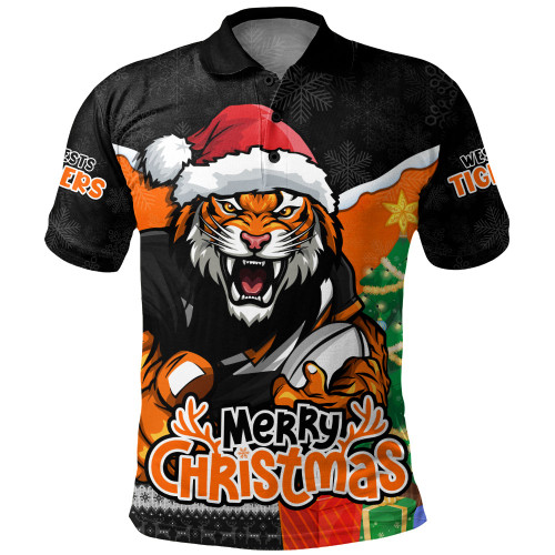 Wests Tigers Polo Shirt Santa Scoring Touchdown On Christmas Game Day Wests Tigers Polo Shirt Santa Scoring Touchdown On Christmas Game Day