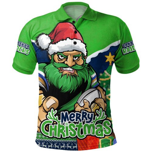 Canberra Raiders Polo Shirt Santa Scoring Touchdown On Christmas Game Day Canberra Raiders Polo Shirt Santa Scoring Touchdown On Christmas Game Day