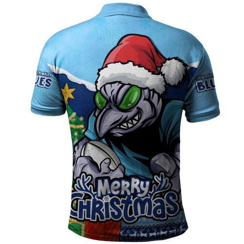 New South Wales Blues Polo Shirt Santa Scoring Touchdown On Christmas Game Day
