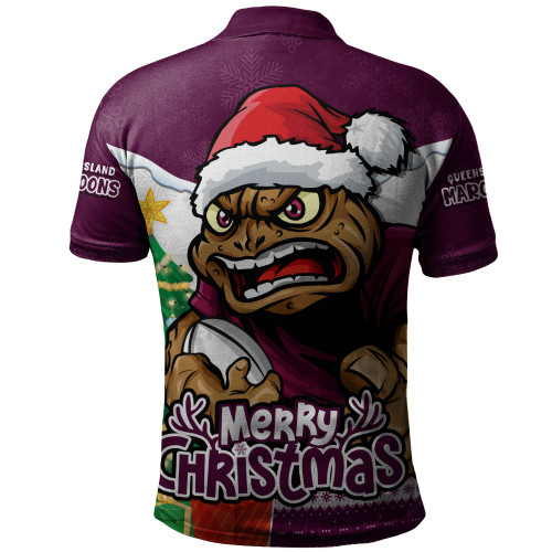 Queensland Maroons Polo Shirt Santa Scoring Touchdown On Christmas Game Day