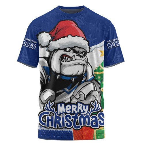 Canterbury-Bankstown Bulldogs T-Shirt Santa Scoring Touchdown On Christmas Game Day