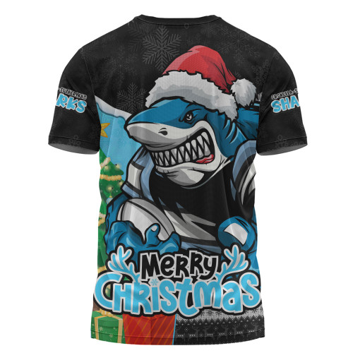 Cronulla-Sutherland Sharks T-Shirt Santa Scoring Touchdown On Christmas Game Day