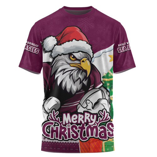 Manly Warringah Sea Eagles T-Shirt Santa Scoring Touchdown On Christmas Game Day