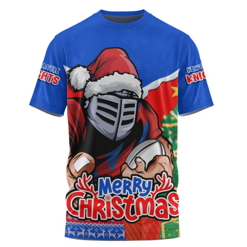 Newcastle Knights T-Shirt Santa Scoring Touchdown On Christmas Game Day
