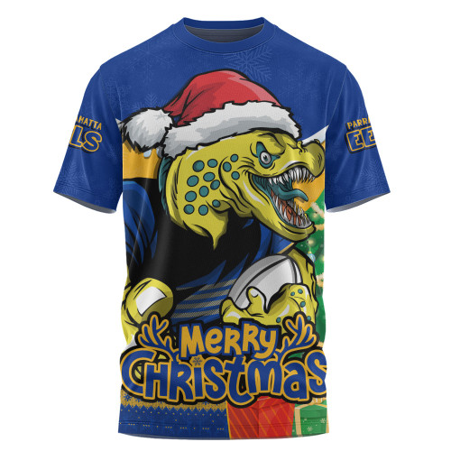 Parramatta Eels T-Shirt Santa Scoring Touchdown On Christmas Game Day
