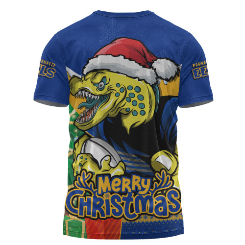 Parramatta Eels T-Shirt Santa Scoring Touchdown On Christmas Game Day