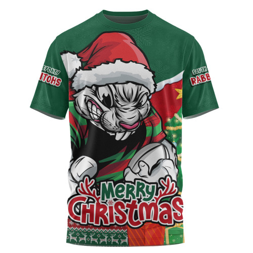 South Sydney Rabbitohs T-Shirt Santa Scoring Touchdown On Christmas Game Day