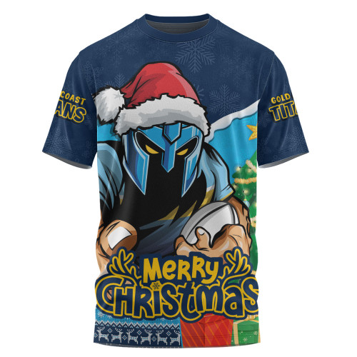 Gold Coast Titans T-Shirt Santa Scoring Touchdown On Christmas Game Day