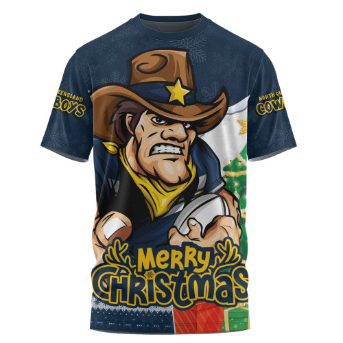North Queensland Cowboys T-Shirt Santa Scoring Touchdown On Christmas Game Day