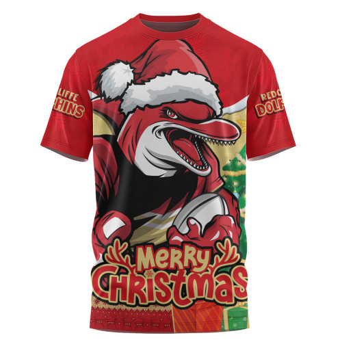 Redcliffe Dolphins T-Shirt Santa Scoring Touchdown On Christmas Game Day