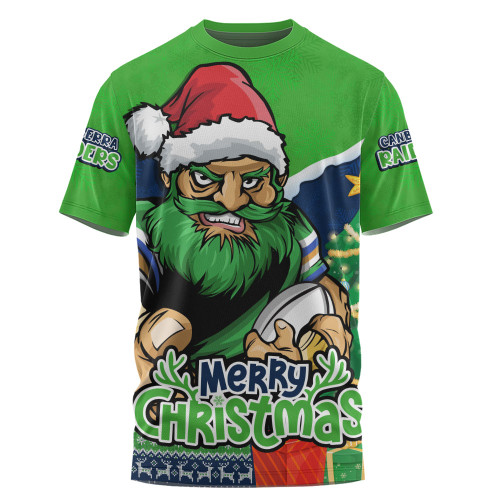 Canberra Raiders T-Shirt Santa Scoring Touchdown On Christmas Game Day