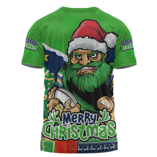 Canberra Raiders T-Shirt Santa Scoring Touchdown On Christmas Game Day