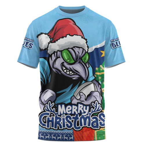 New South Wales Blues T-Shirt Santa Scoring Touchdown On Christmas Game Day