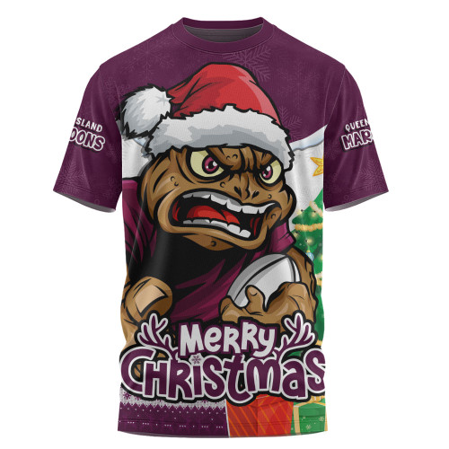 Queensland Maroons T-Shirt Santa Scoring Touchdown On Christmas Game Day