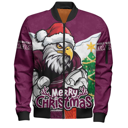 Manly Warringah Sea Eagles Bomber Jacket Santa Scoring Touchdown On Christmas Game Day