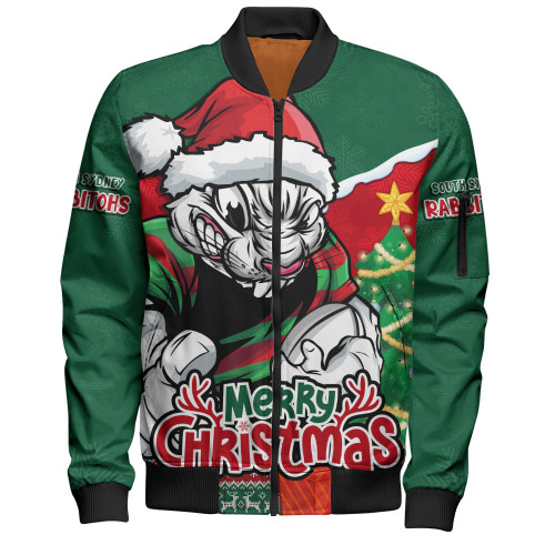 South Sydney Rabbitohs Bomber Jacket Santa Scoring Touchdown On Christmas Game Day