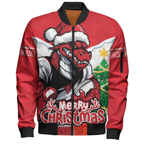 St. George Illawarra Dragons Bomber Jacket Santa Scoring Touchdown On Christmas Game Day