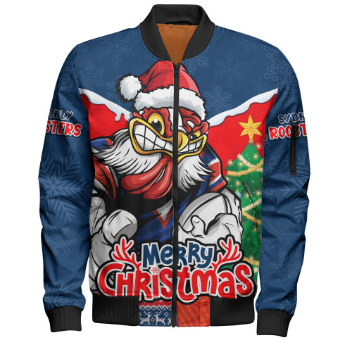 Sydney Roosters Bomber Jacket Santa Scoring Touchdown On Christmas Game Day