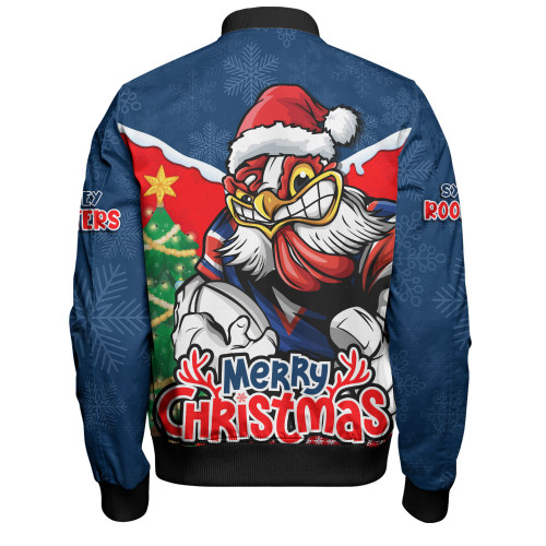 Sydney Roosters Bomber Jacket Santa Scoring Touchdown On Christmas Game Day