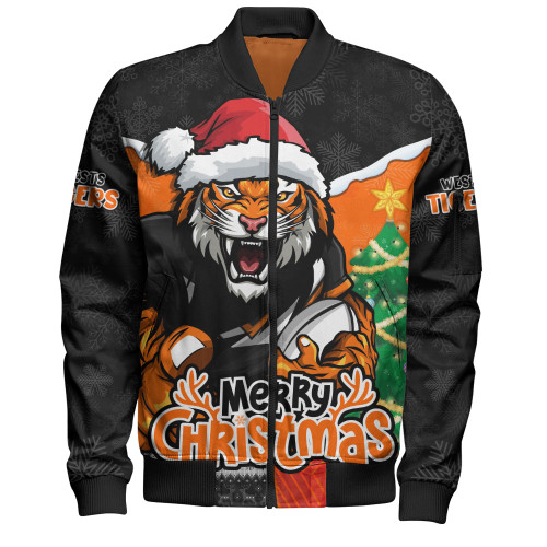 Wests Tigers Bomber Jacket Santa Scoring Touchdown On Christmas Game Day