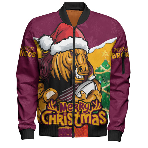 Brisbane Broncos Bomber Jacket Santa Scoring Touchdown On Christmas Game Day