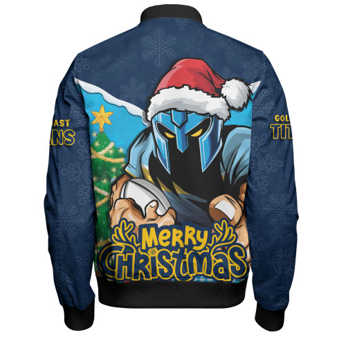 Gold Coast Titans Bomber Jacket Santa Scoring Touchdown On Christmas Game Day