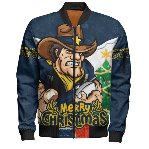 North Queensland Cowboys Bomber Jacket Santa Scoring Touchdown On Christmas Game Day