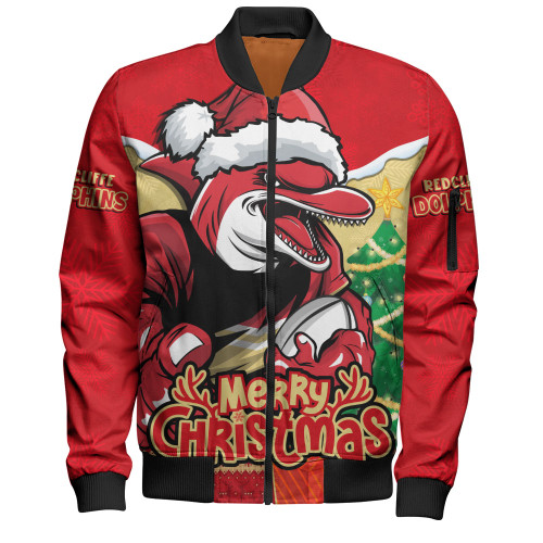Redcliffe Dolphins Bomber Jacket Santa Scoring Touchdown On Christmas Game Day