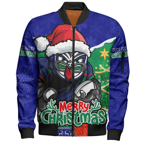 New Zealand Warriors Bomber Jacket Santa Scoring Touchdown On Christmas Game Day
