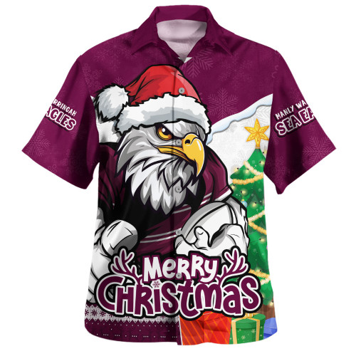 Manly Warringah Sea Eagles Hawaiian Shirt Santa Scoring Touchdown On Christmas Game Day