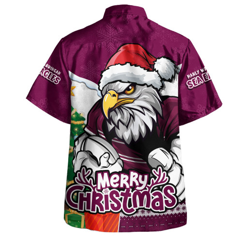 Manly Warringah Sea Eagles Hawaiian Shirt Santa Scoring Touchdown On Christmas Game Day