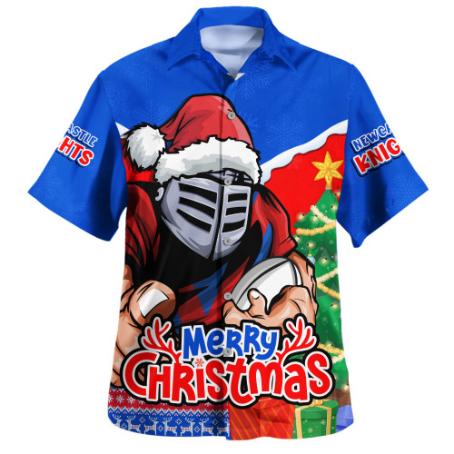 Newcastle Knights Hawaiian Shirt Santa Scoring Touchdown On Christmas Game Day
