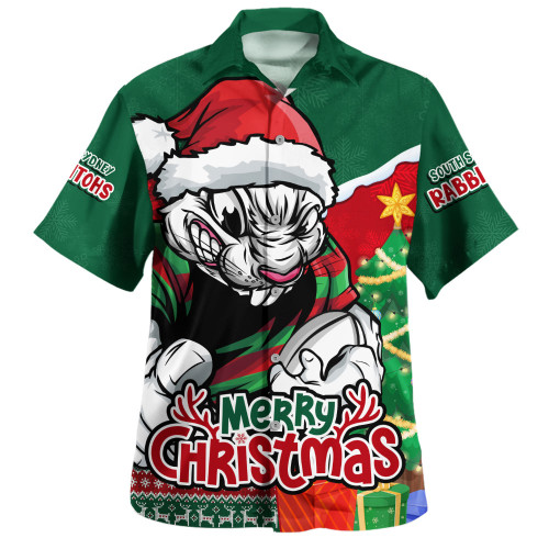 South Sydney Rabbitohs Hawaiian Shirt Santa Scoring Touchdown On Christmas Game Day
