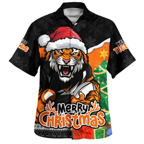 Wests Tigers Hawaiian Shirt Santa Scoring Touchdown On Christmas Game Day