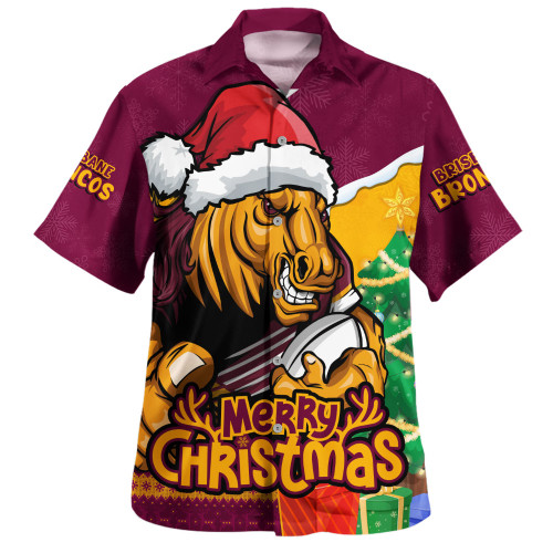 Brisbane Broncos Hawaiian Shirt Santa Scoring Touchdown On Christmas Game Day