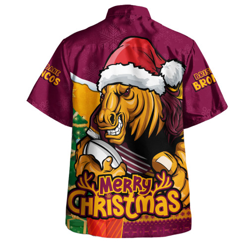 Brisbane Broncos Hawaiian Shirt Santa Scoring Touchdown On Christmas Game Day