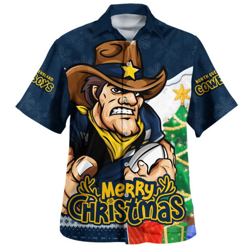 North Queensland Cowboys Hawaiian Shirt Santa Scoring Touchdown On Christmas Game Day