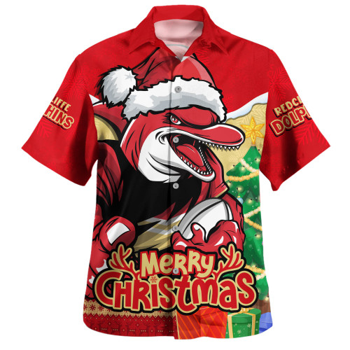 Redcliffe Dolphins Hawaiian Shirt Santa Scoring Touchdown On Christmas Game Day