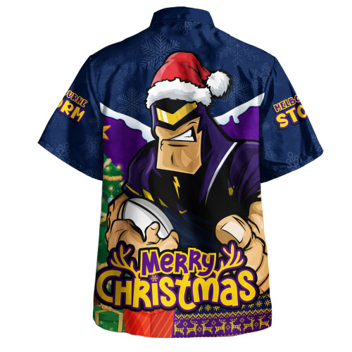 Melbourne Storm Hawaiian Shirt Santa Scoring Touchdown On Christmas Game Day