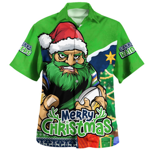 Canberra Raiders Hawaiian Shirt Santa Scoring Touchdown On Christmas Game Day