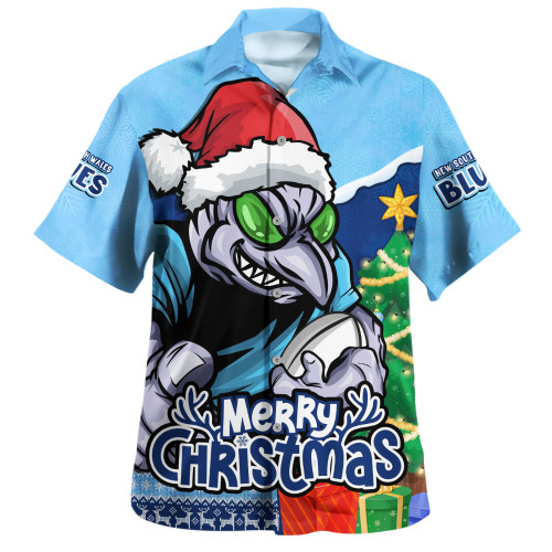 New South Wales Blues Hawaiian Shirt Santa Scoring Touchdown On Christmas Game Day