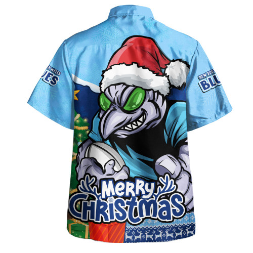 New South Wales Blues Hawaiian Shirt Santa Scoring Touchdown On Christmas Game Day New South Wales Blues Hawaiian Shirt Santa Scoring Touchdown On Christmas Game Day