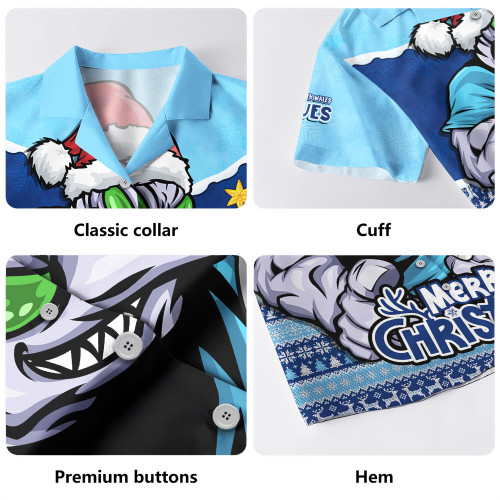 New South Wales Blues Hawaiian Shirt Santa Scoring Touchdown On Christmas Game Day New South Wales Blues Hawaiian Shirt Santa Scoring Touchdown On Christmas Game Day