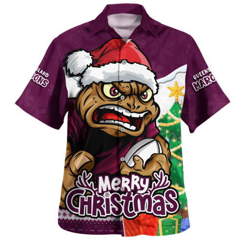 Queensland Maroons Hawaiian Shirt Santa Scoring Touchdown On Christmas Game Day