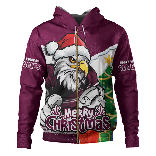 Manly Warringah Sea Eagles Hoodie Santa Scoring Touchdown On Christmas Game Day