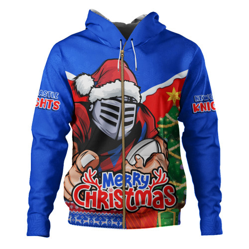 Newcastle Knights Hoodie Santa Scoring Touchdown On Christmas Game Day