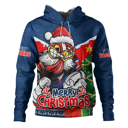 Sydney Roosters Hoodie Santa Scoring Touchdown On Christmas Game Day
