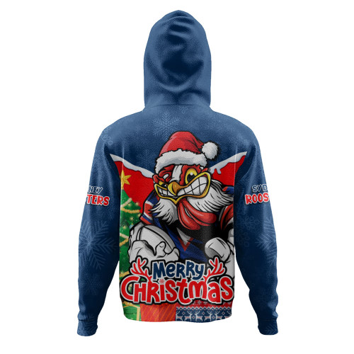 Sydney Roosters Hoodie Santa Scoring Touchdown On Christmas Game Day