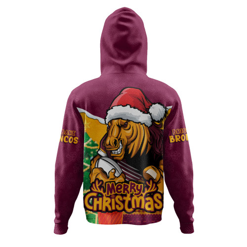 Brisbane Broncos Hoodie Santa Scoring Touchdown On Christmas Game Day